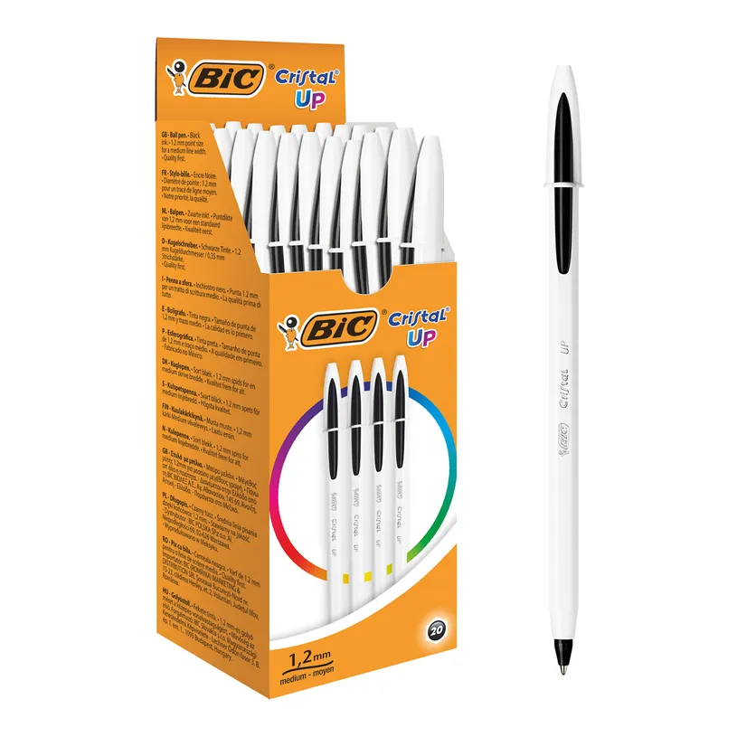 STYLO BIC CRISTAL UP NOIR BLANC 1.2MM BOITE DE 20PCE N°949879