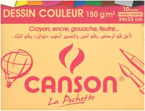 CANSON DESSIN COULEUR 150G 10F 24*32CM